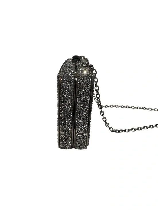 Sondra Roberts Black Glitter Rhinestone Top Lock Chain-Handle Evening Clutch - Picture 4 of 8